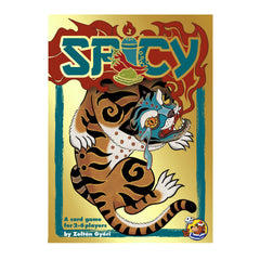 Close-up of gold-backed Spicy cards during play.