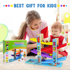 Heirio wooden rainbow track cars slide smoothly for tactile play.
