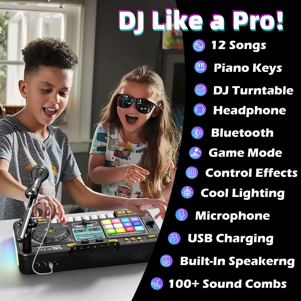 HEJIN DJ turntable panel lights up as kids mix sounds