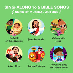 Hello 2 Kids six Bible songs graphic page invites sing-along joy.