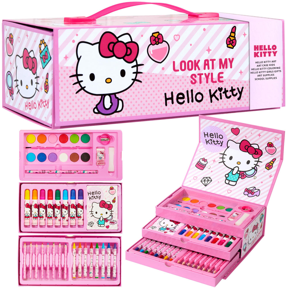 Hello Kitty colored pencils in a pink case ready for kids' art projects