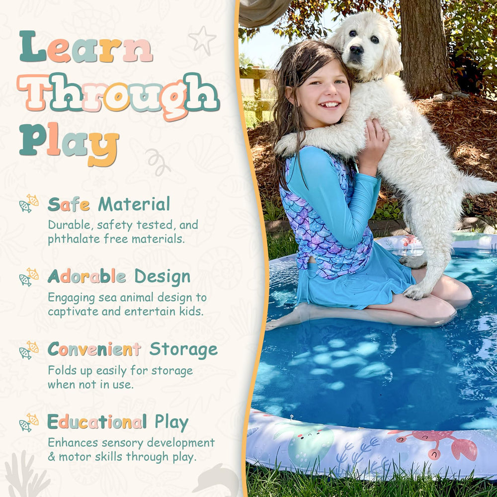 Hello Little Honey splash pad sea animal design engages kids during water fun.