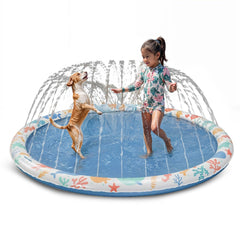 Hello Little Honey splash pad 66-inch laid out for backyard water play with easy setup.