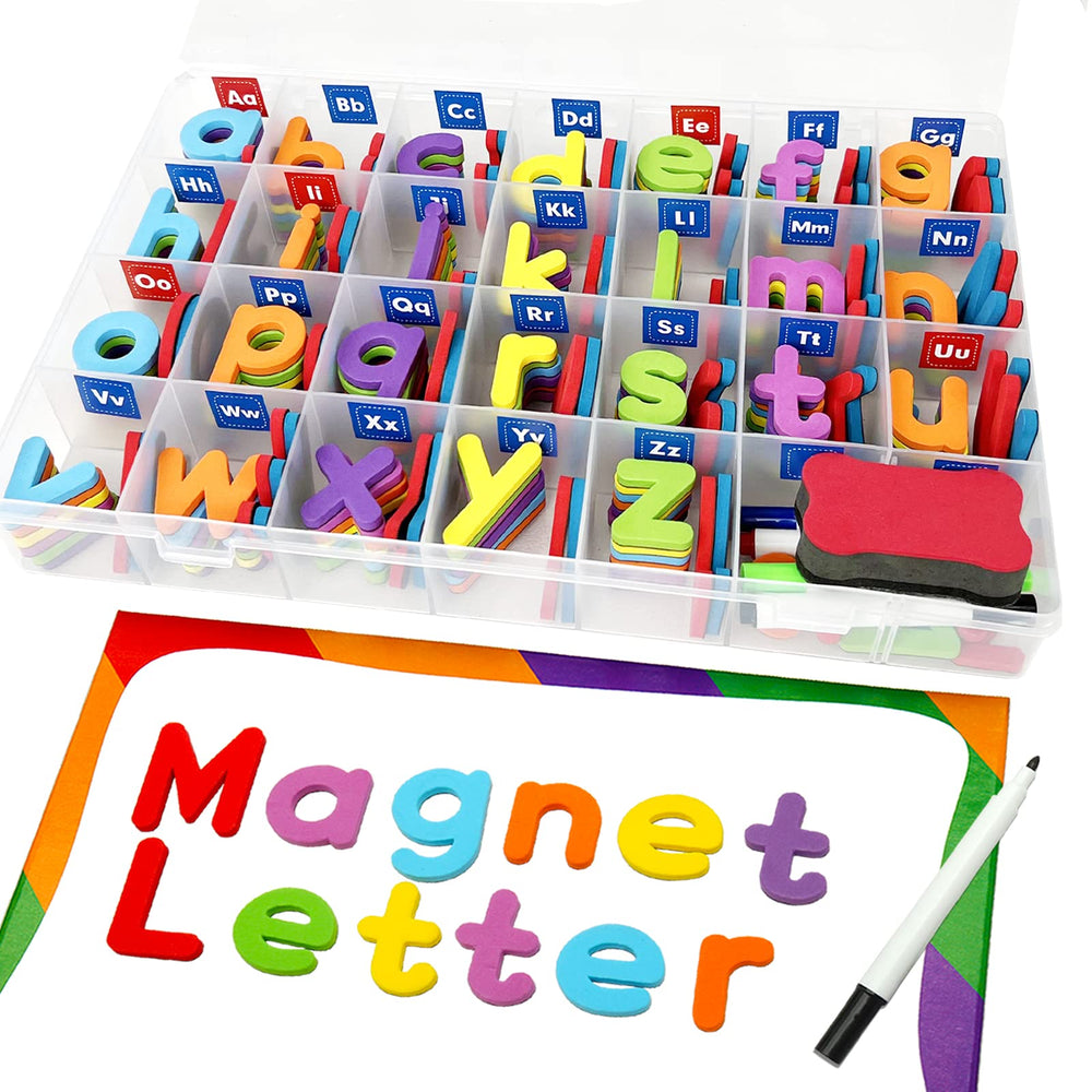 HELLOCUBE classroom magnetic letters set on fridge for early spelling practice