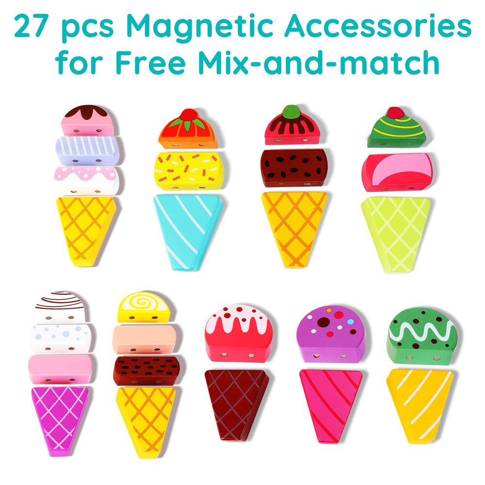HELLOWOOD magnetic ice cream pieces support color sorting and fine motor skills.