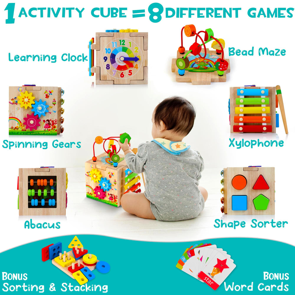 HELLOWOOD stack and sort board on cube promotes sorting skills and precise hand movements