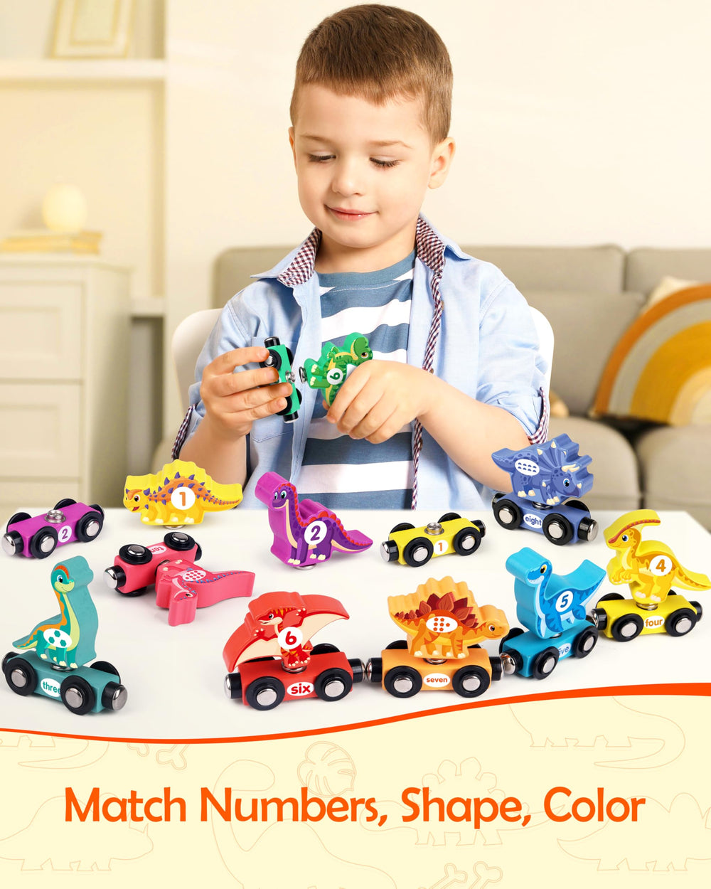 Helsort magnetic train cars enable easy assembly for toddlers.