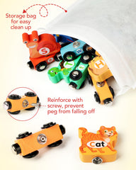 Helsort wooden train set ready for preschool activities at home or school.