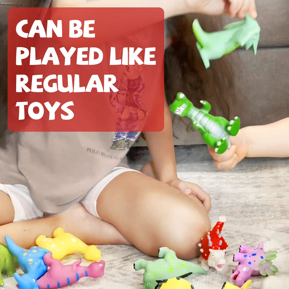 Hely Cancy Dinosaur bath toy shown with tub friends for social play.