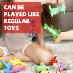 Hely Cancy Dinosaur bath toy shown with tub friends for social play.