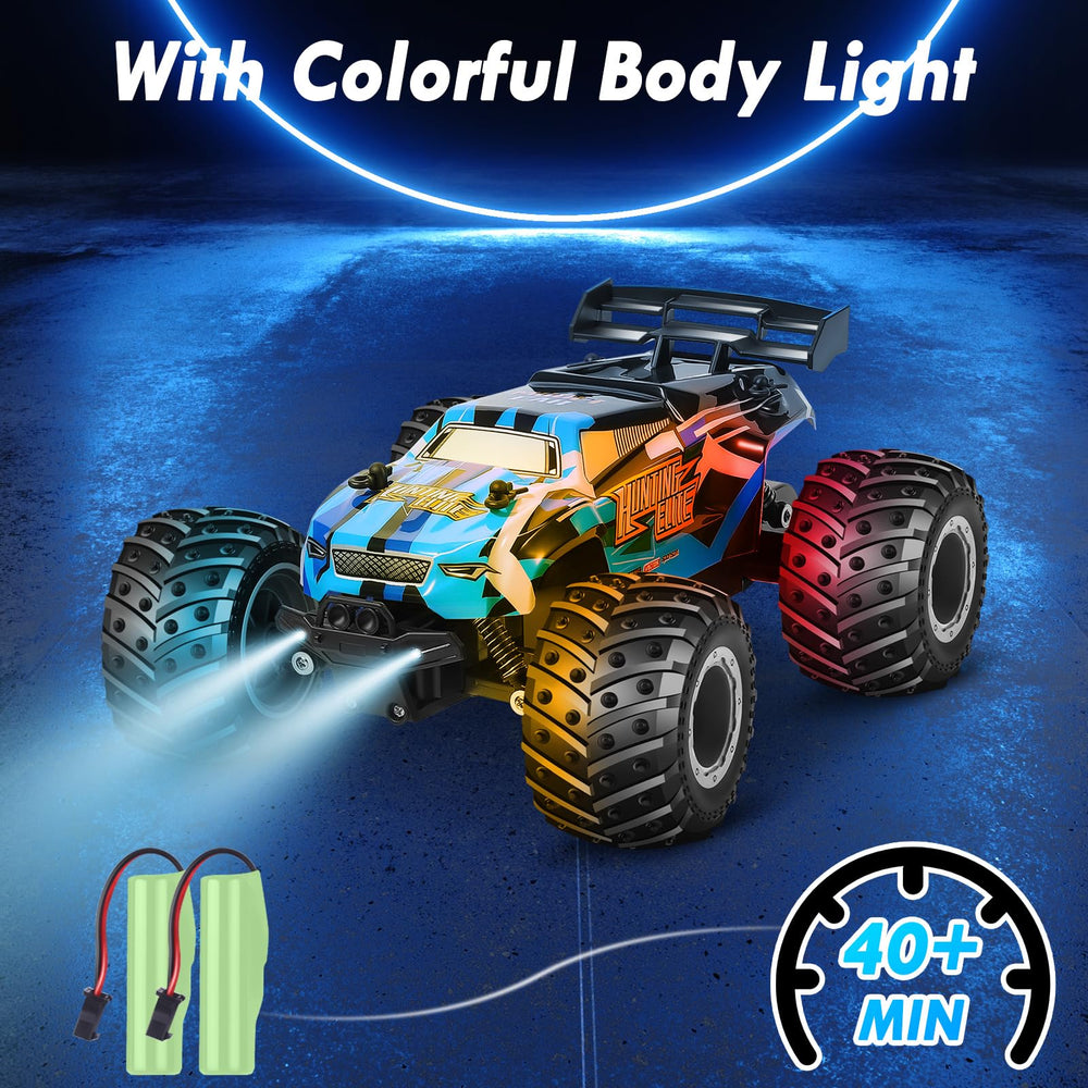 HENEROAR RC car LED headlights illuminate the path for night racing.