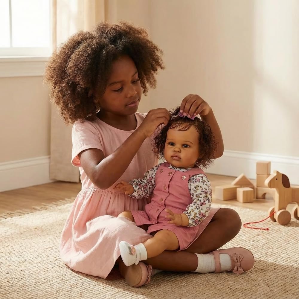 Hengluck African American girl doll 24-inch soft body ideal for nurturing role-play and cuddling