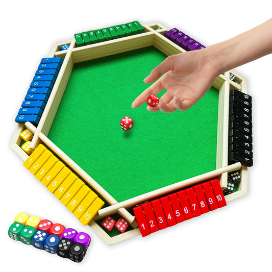 HENNAED 6-Player Shut The Box on a wooden table ready for group play