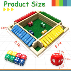 hennaed shut the box game eight dice colors illustrate quick addition practice in a lively setup.