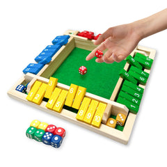 hennaed shut the box game wooden box closeup highlights craftsmanship for family play and education.