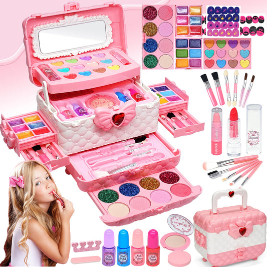 HERAPFANN kids makeup set with mirror for pretend play and creative expression.