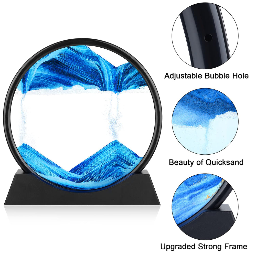 Herecanli Glass-frame moving sand art blue 7in adds elegant accent to any room.