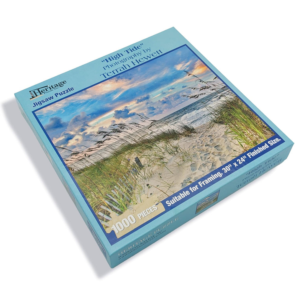 Heritage Puzzle High Tide Beach Ocean image ideal for mindful family puzzling sessions.