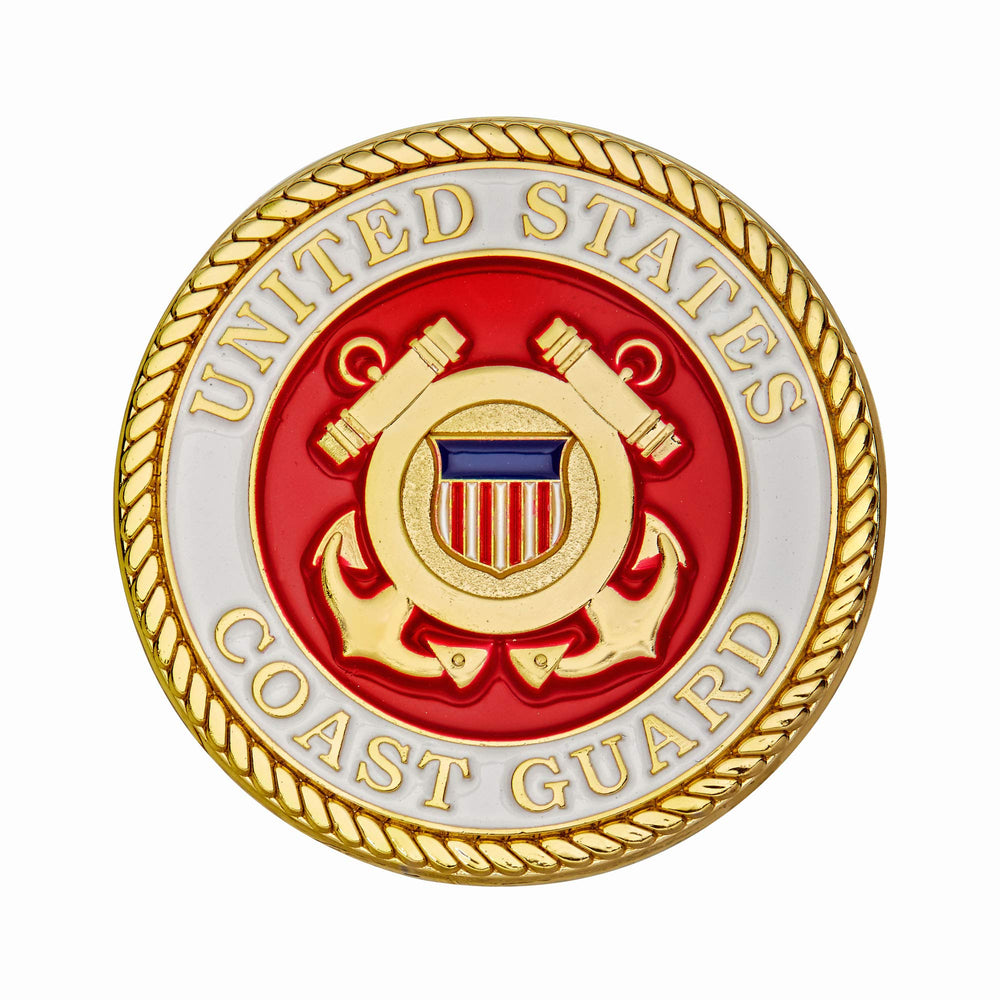 Hero's Valor Coast Guard coin side detail showing enamel colors and thickness