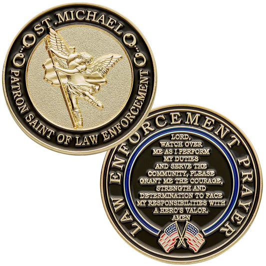 Hero's Valor St. Michael coin front view highlighting protection and honor for law enforcement