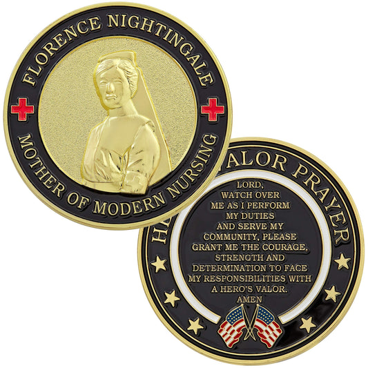 Hero's Valor Nurse Challenge Coin front view with durable enamel finish