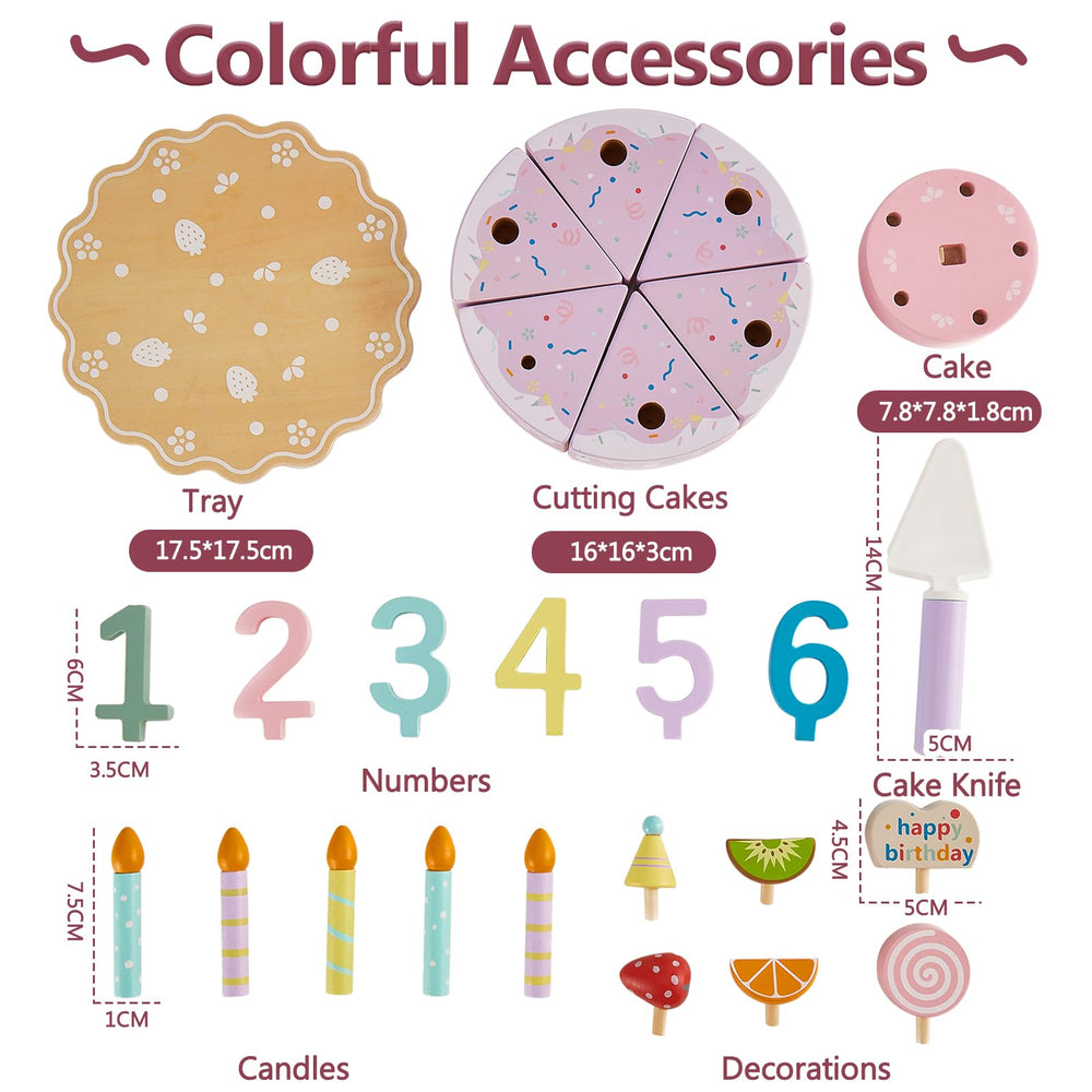 HERSITY wooden cake toy decorations and toppings for colorful pretend parties