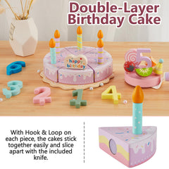HERSITY wooden cake toy first-layer cake with slices for pretend party play