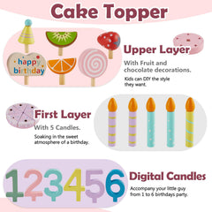 HERSITY wooden cake toy upper-layer cake with numbers and candles