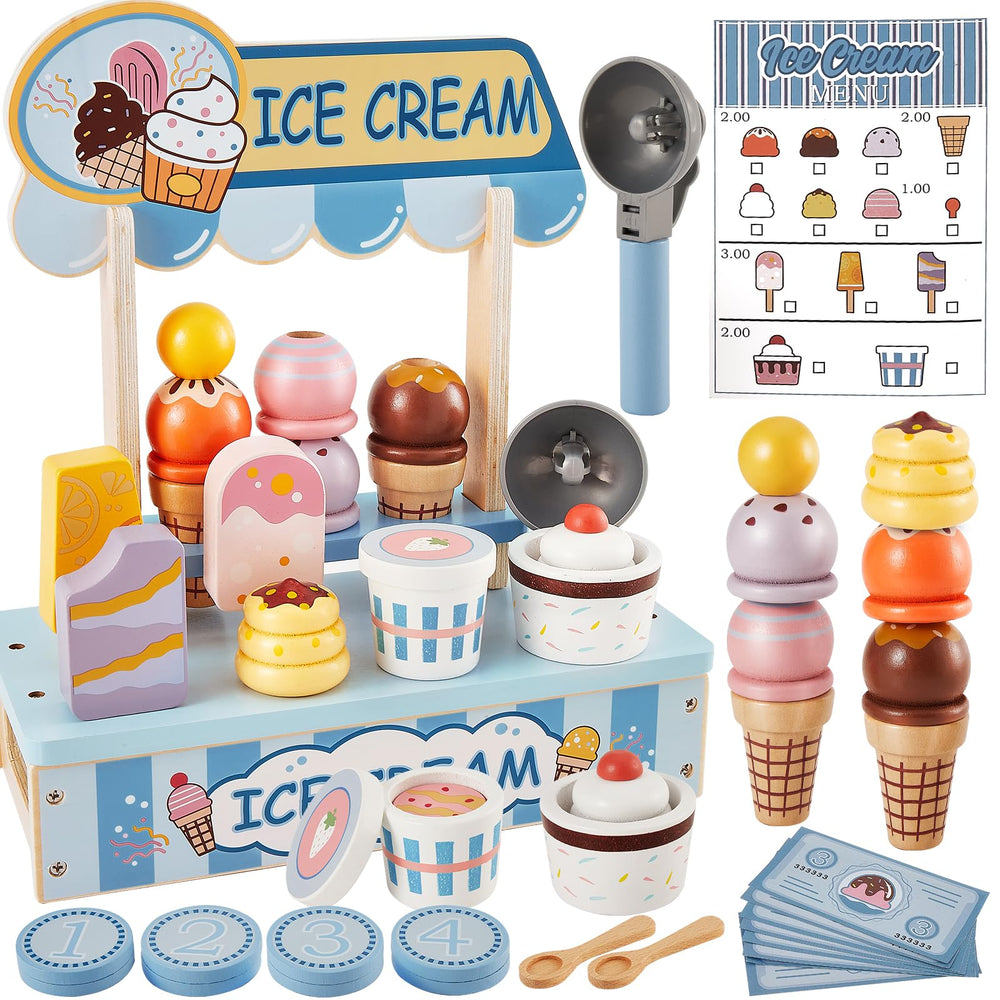 HERSITY wooden ice cream counter inspires imaginative pretend play for kids