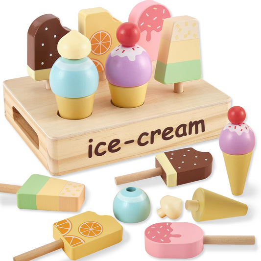 HERSITY wooden ice cream stand for imaginative pretend play and shop setups