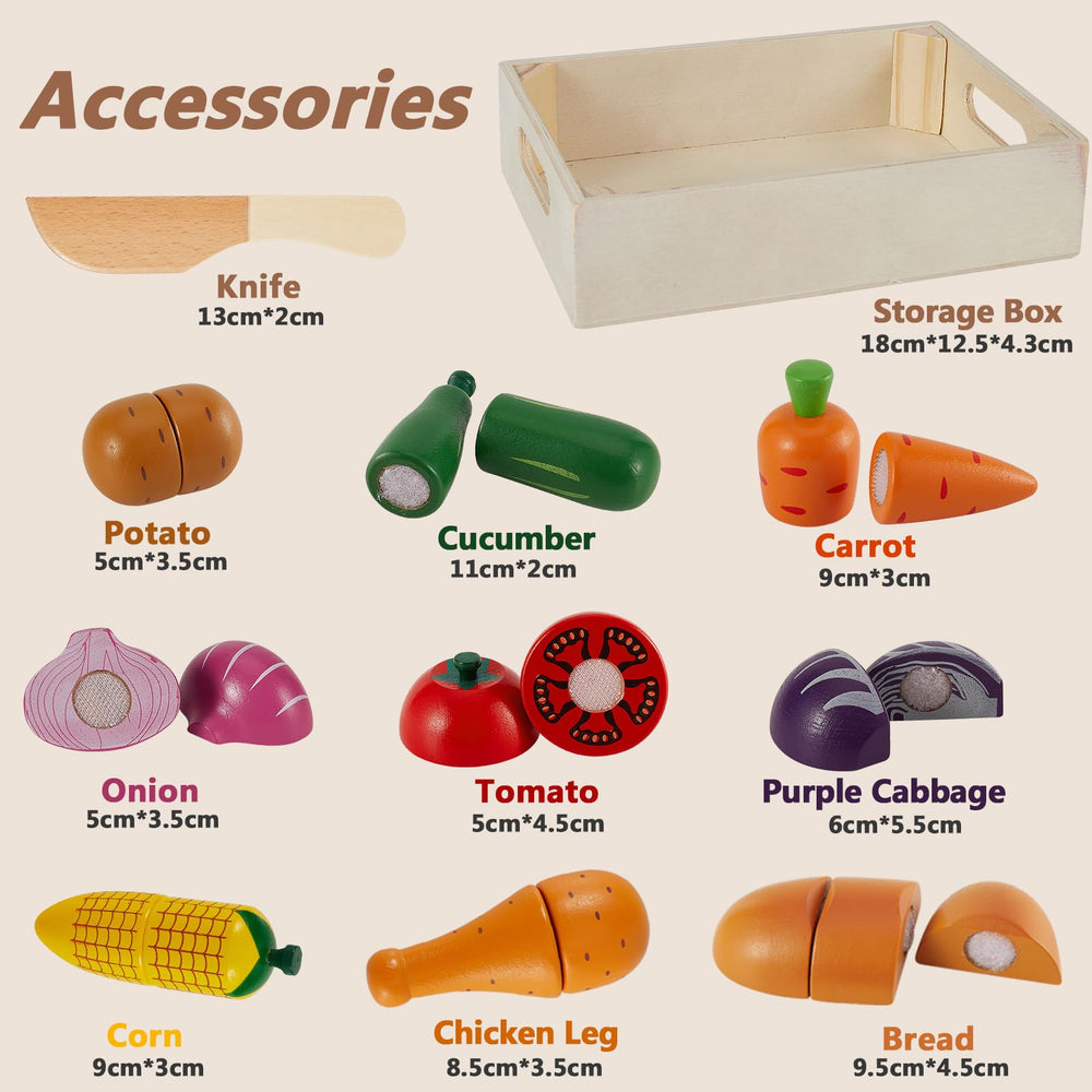 HERSITY wooden play food potatoes and tomatoes for realistic prep play.