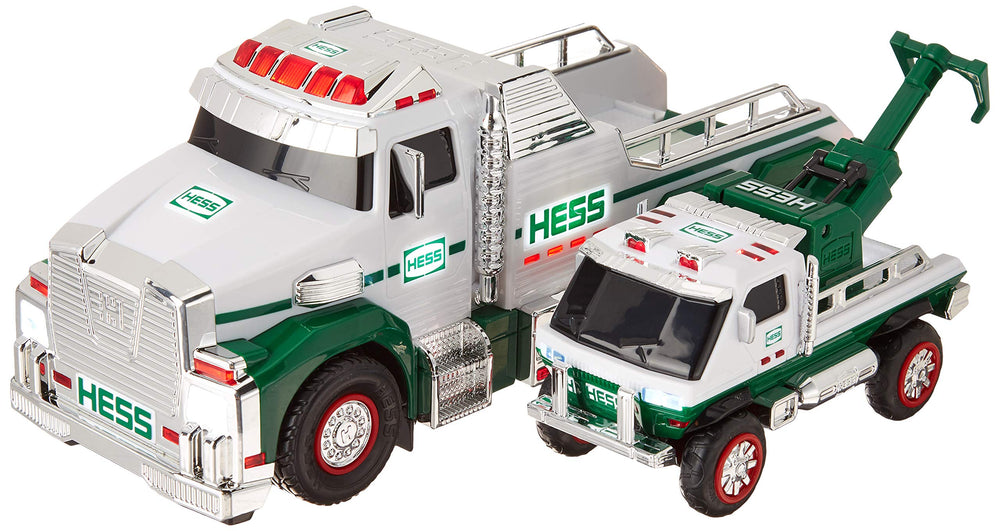 Hess 2019 Tow Truck Rescue Team with lights on for imaginative play.