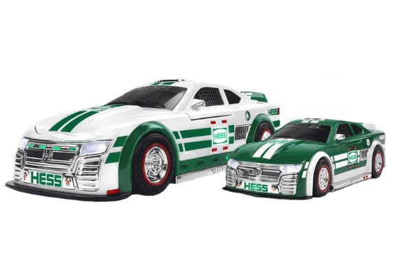 Hess Toy Stock Car Racers with LED lights illuminate playtime for imaginative racing.