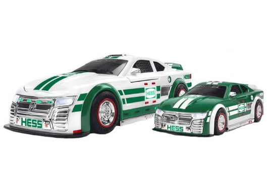 Hess Toy Stock Car Racers with LED lights illuminate playtime for imaginative racing.
