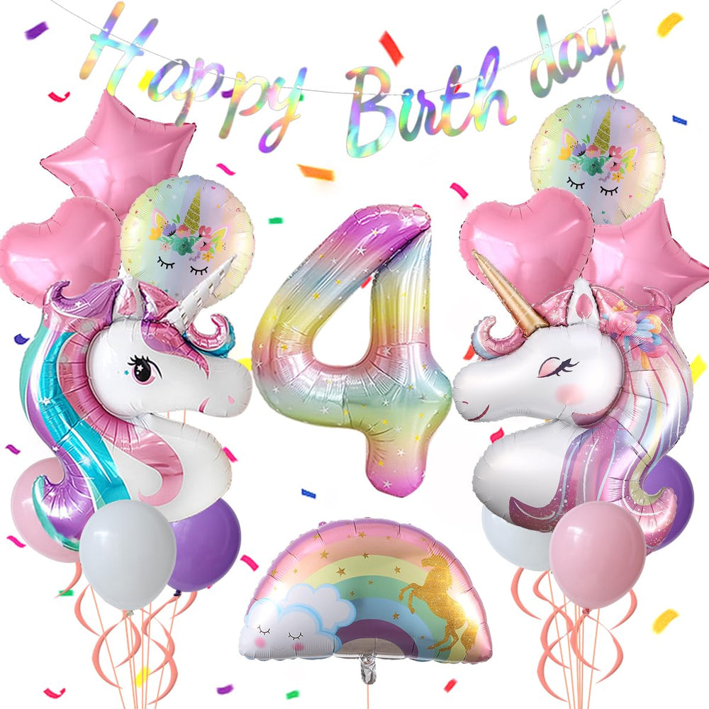 Heukikt unicorn open-eyed balloon for a playful birthday party backdrop.