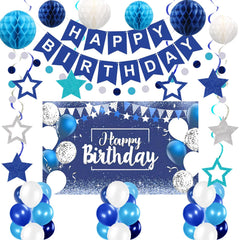 HEWUAUL blue happy birthday banner enhances wall decor and party photos.