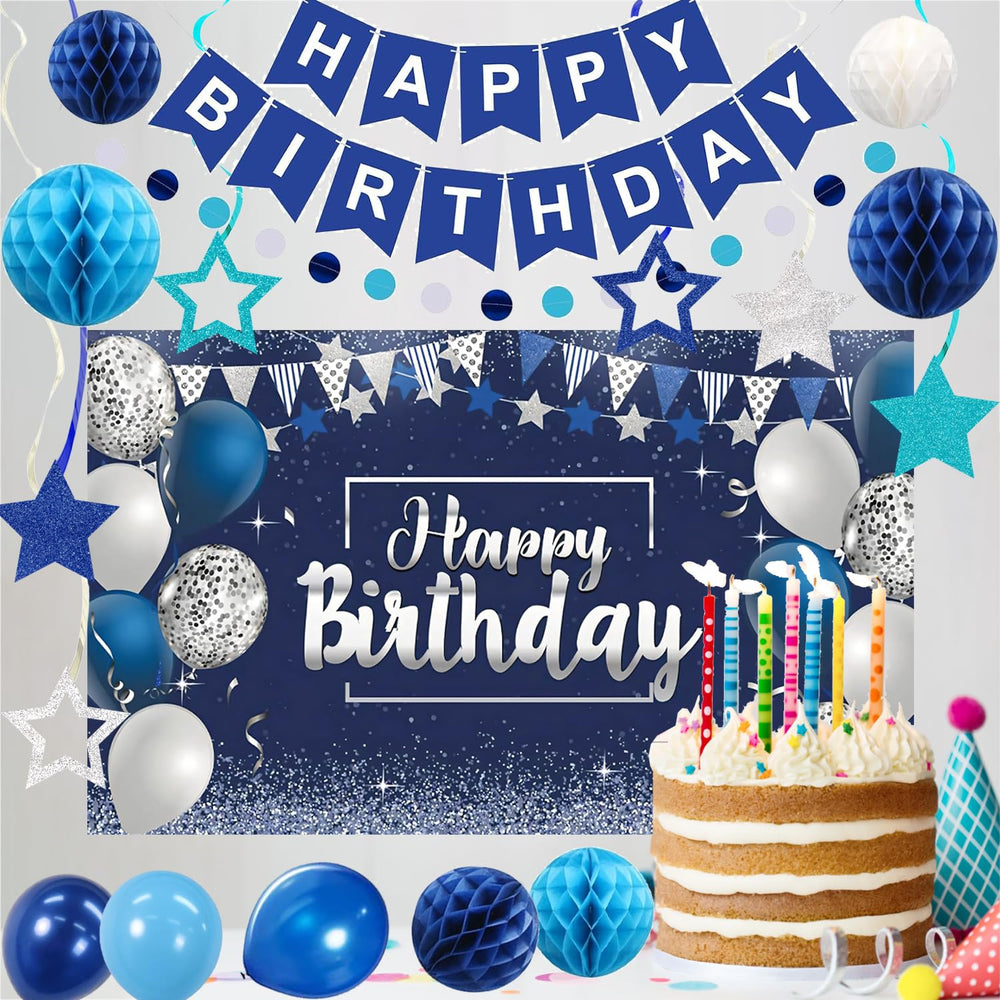 HEWUAUL blue honeycomb balls create dimensional decor for photos.