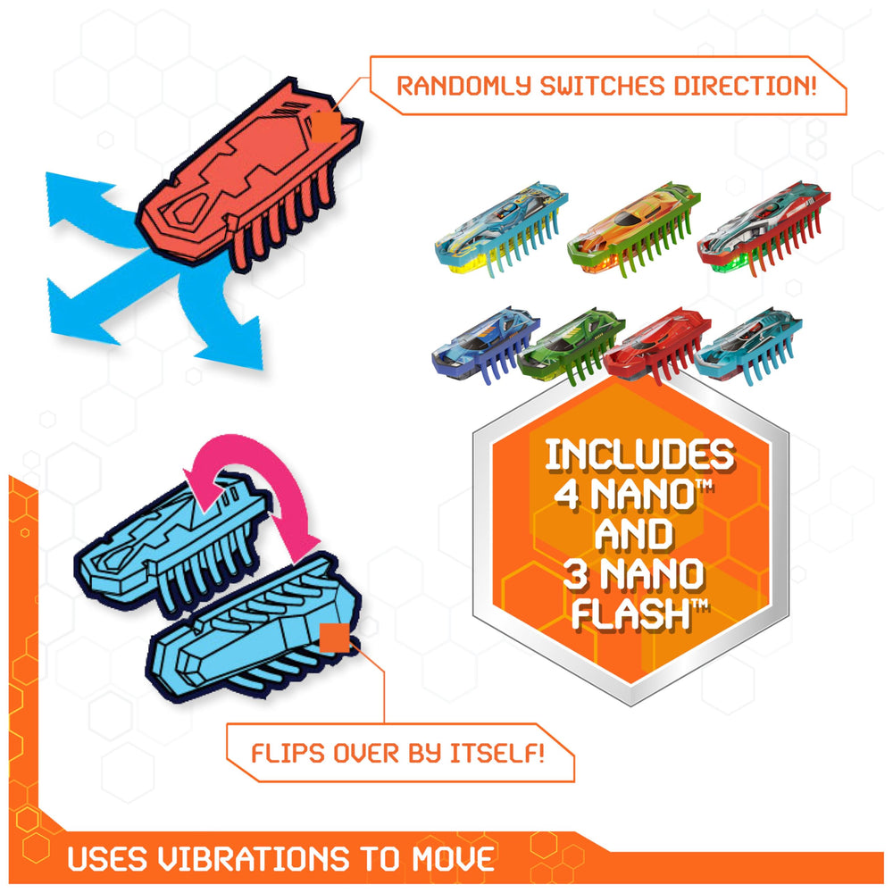 HEX BOTS Nanotopia flash-nano lights up while moving, boosting visual engagement during play