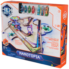 HEX BOTS Nanotopia merry-go-round obstacles add twists to the track when spinning