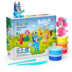 HEY CLAY Bluey and Friends figurines set ready to dry, inviting imaginative play.