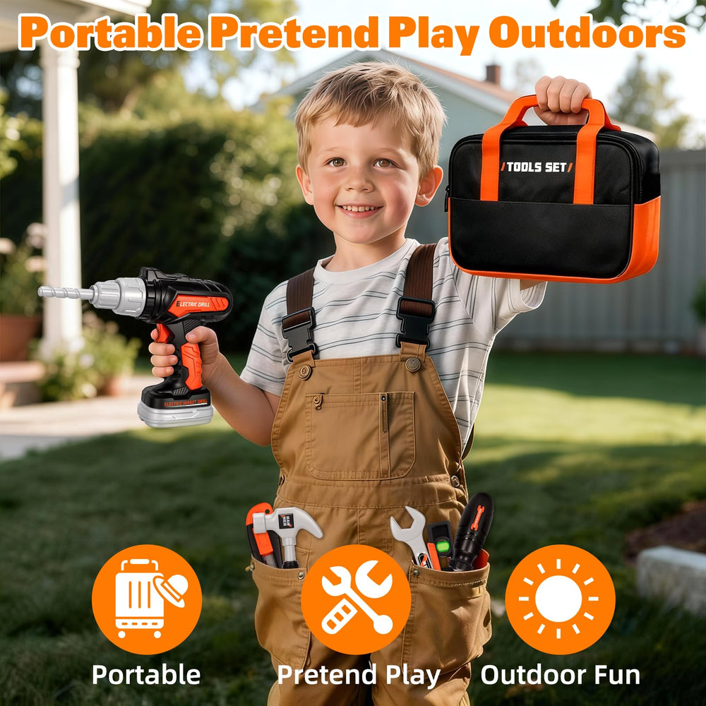 heygelo 50pcs tool set portable tool bag keeps play organized and portable for indoor or outdoor sessions