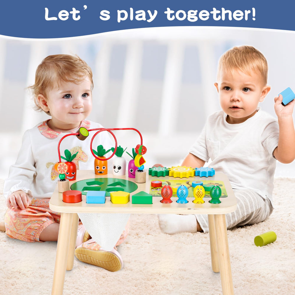 Heylandu Activity Table spinning gears encourages cause-and-effect learning.