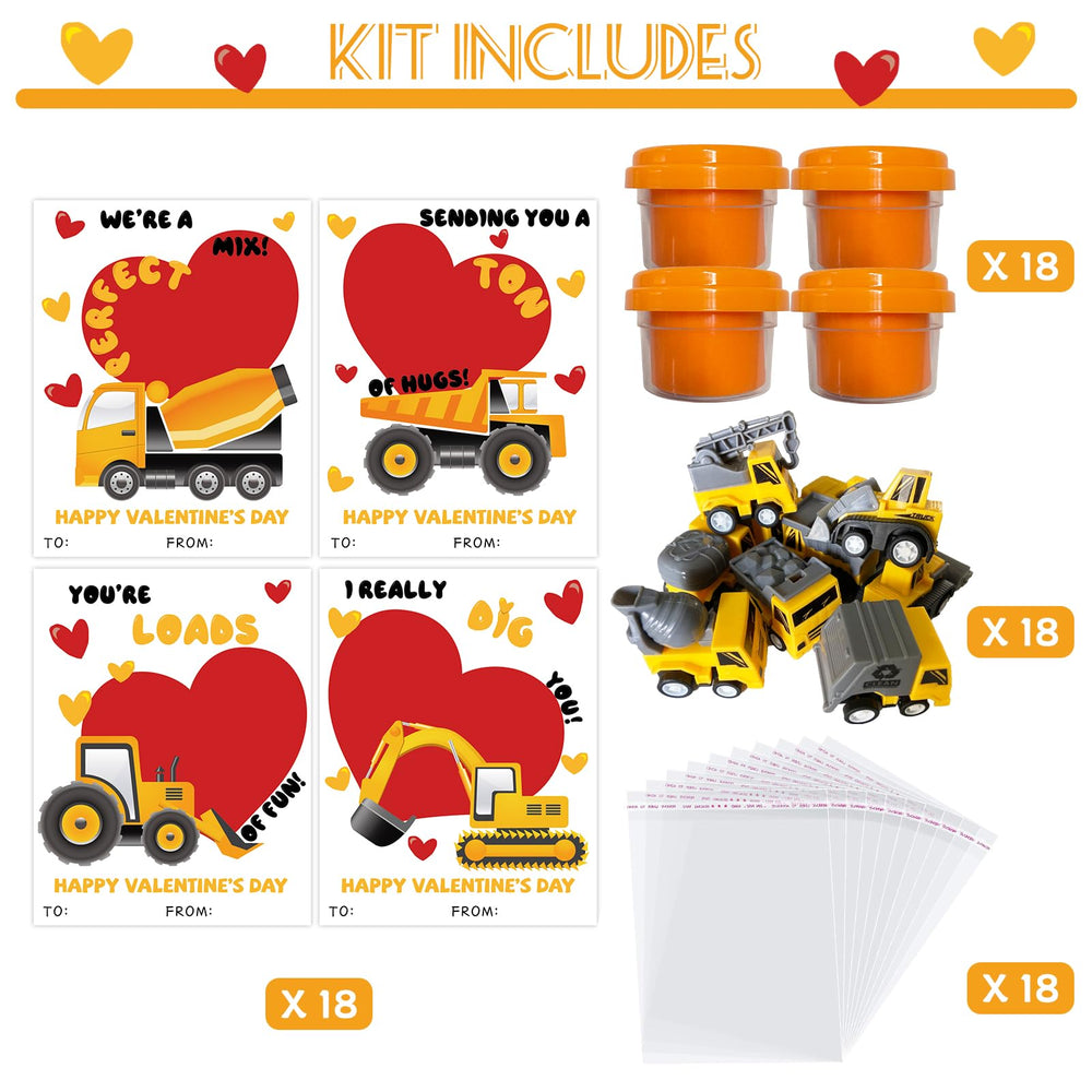 HEYMFTSY playdough trucks with orange dough—engaging, hands-on Valentine fun.
