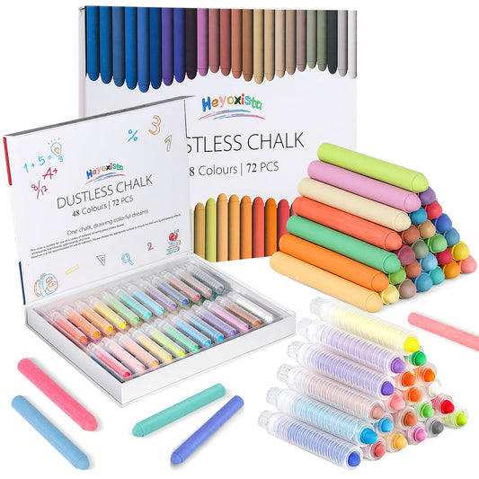 Heyoxista 72pc colored dustless washable chalk set for vibrant indoor art