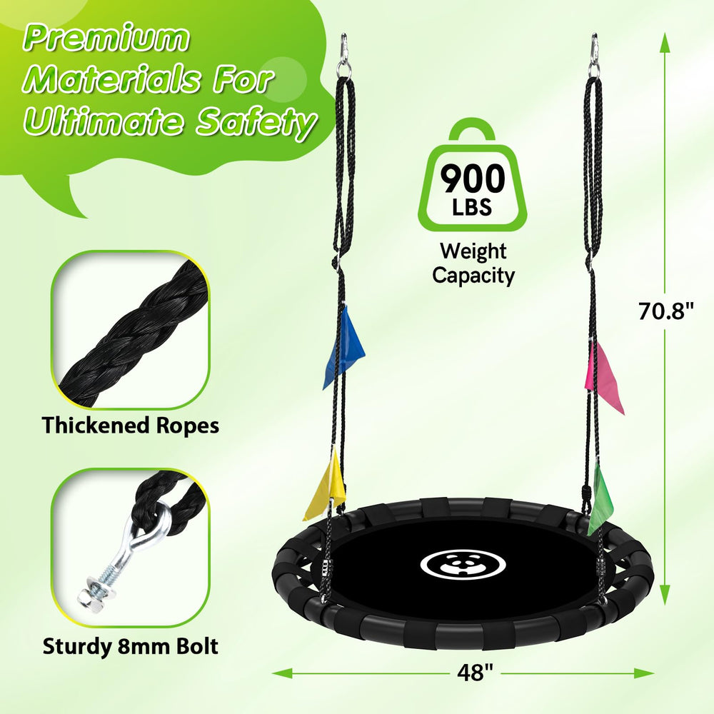 HeyZoo 48-inch saucer swing seat offers roomy comfort for kids and adults.