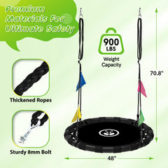 HeyZoo 48-inch saucer swing seat offers roomy comfort for kids and adults.