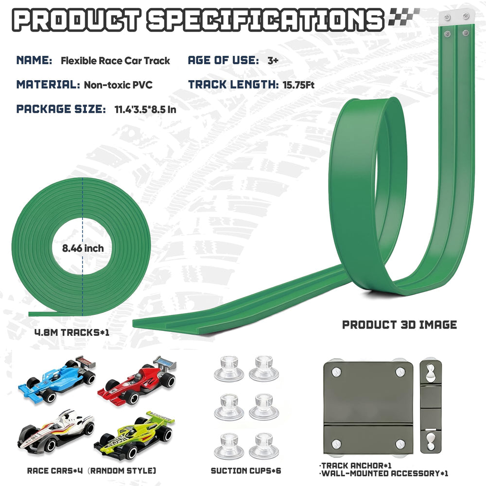 HGEVFL Flex Track includes four cars for immediate, action-packed play.