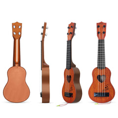 Hhobby Stars kids playing ukulele in bedroom, hands-on learning in a cozy space.
