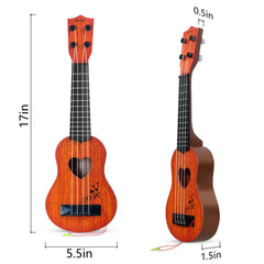 Hhobby Stars kids ukulele toy brown side view, lightweight for tiny players.