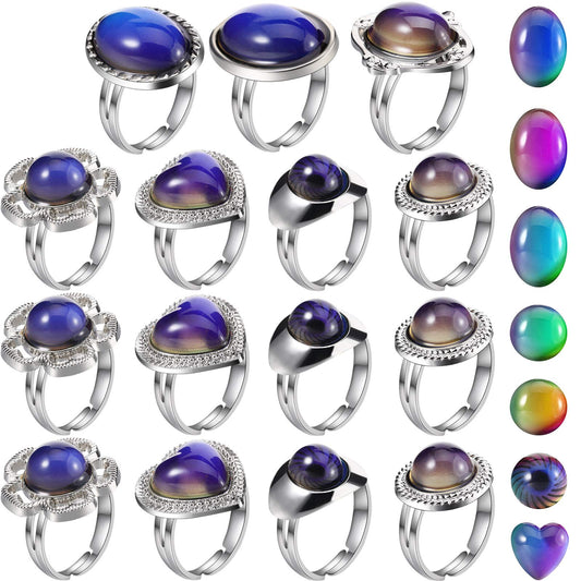 Hicarer mood ring collection for kids featuring diverse shapes and colors.